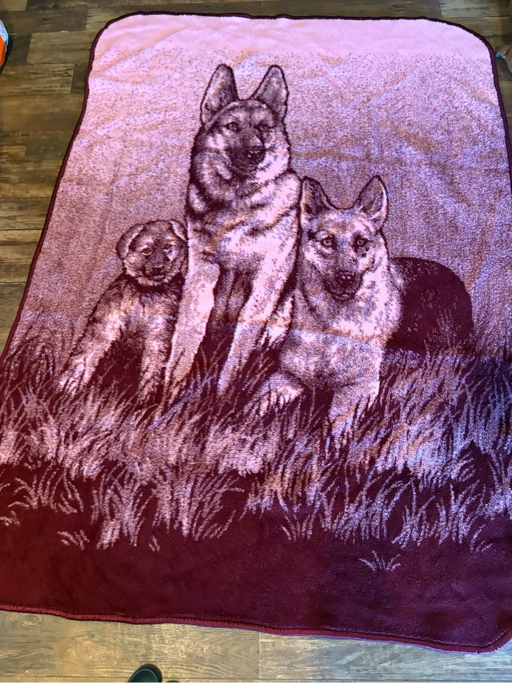 Vintage Original San Marcos Reversible Maroon Blanket 60x80 German Shepherd